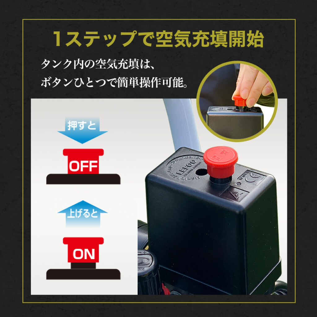 エアーコンプレッサー　稼働品　50L 2026年】50L静音エアーコンプレッサー｜100V対応59dB 59,900円